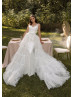 Ivory Glitter Lace Luxurious Wedding Dress With Detachable Tulle Train